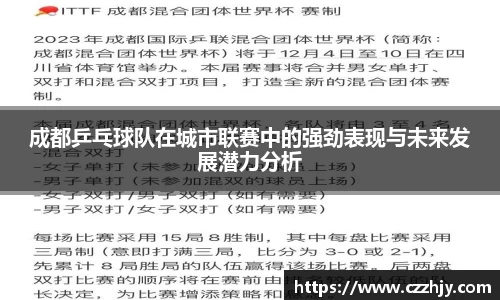 成都乒乓球队在城市联赛中的强劲表现与未来发展潜力分析